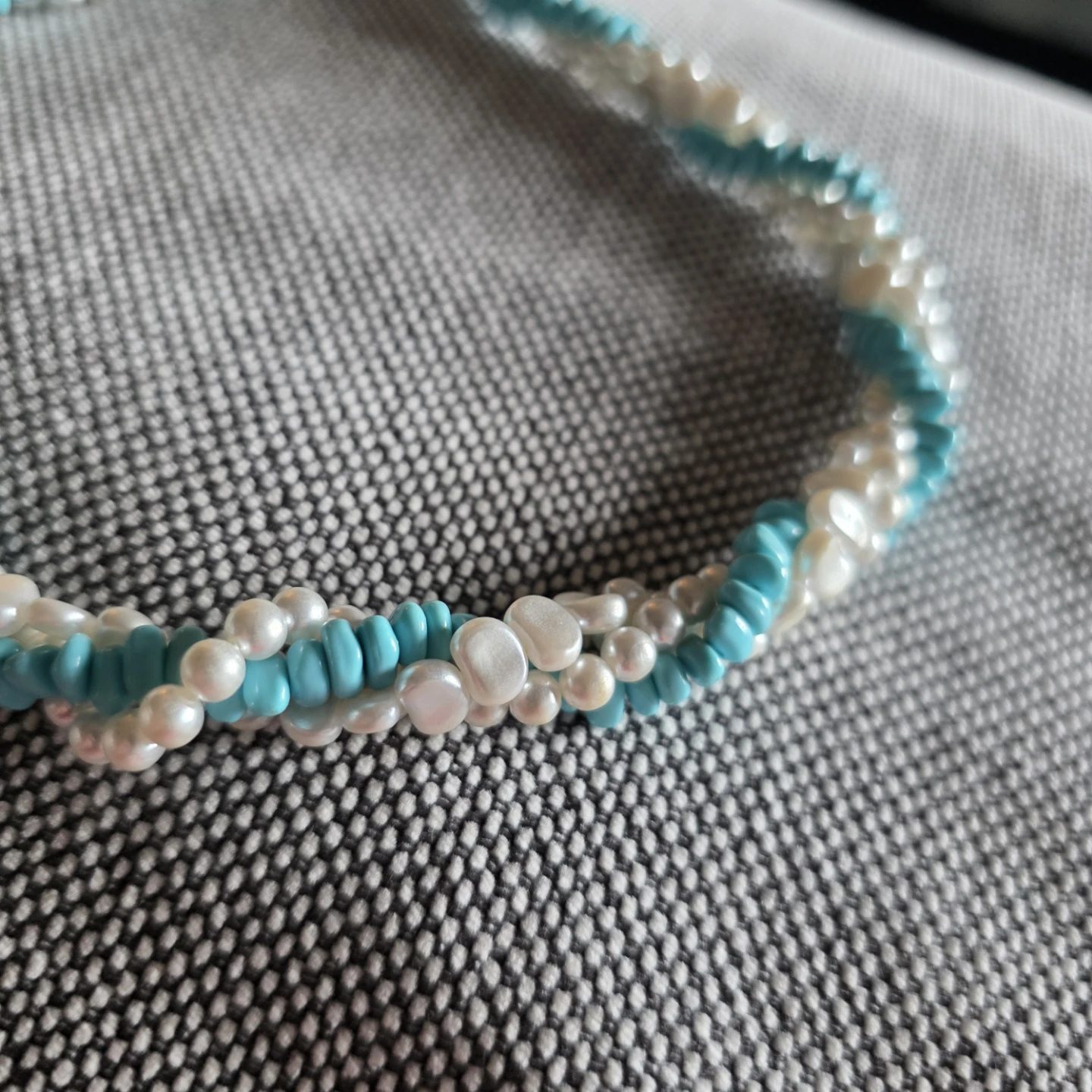 Beaded Necklace - White Faux Pearls & Turquoise - photo 4