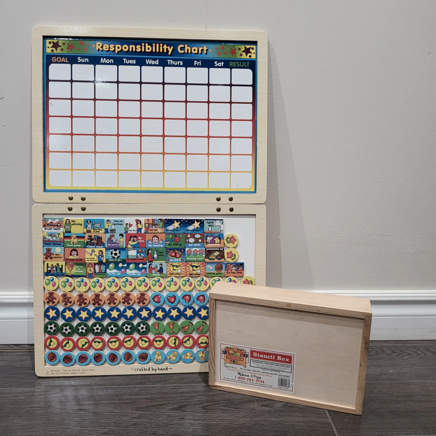 Melissa & Doug Responsibility Chart + Wooden Stencil Box Set