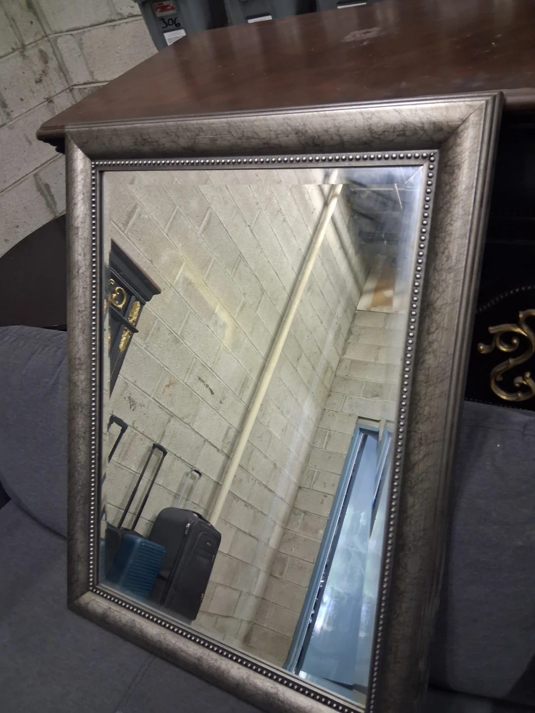 Wall Mirror with Beaded Silver Frame - photo 2