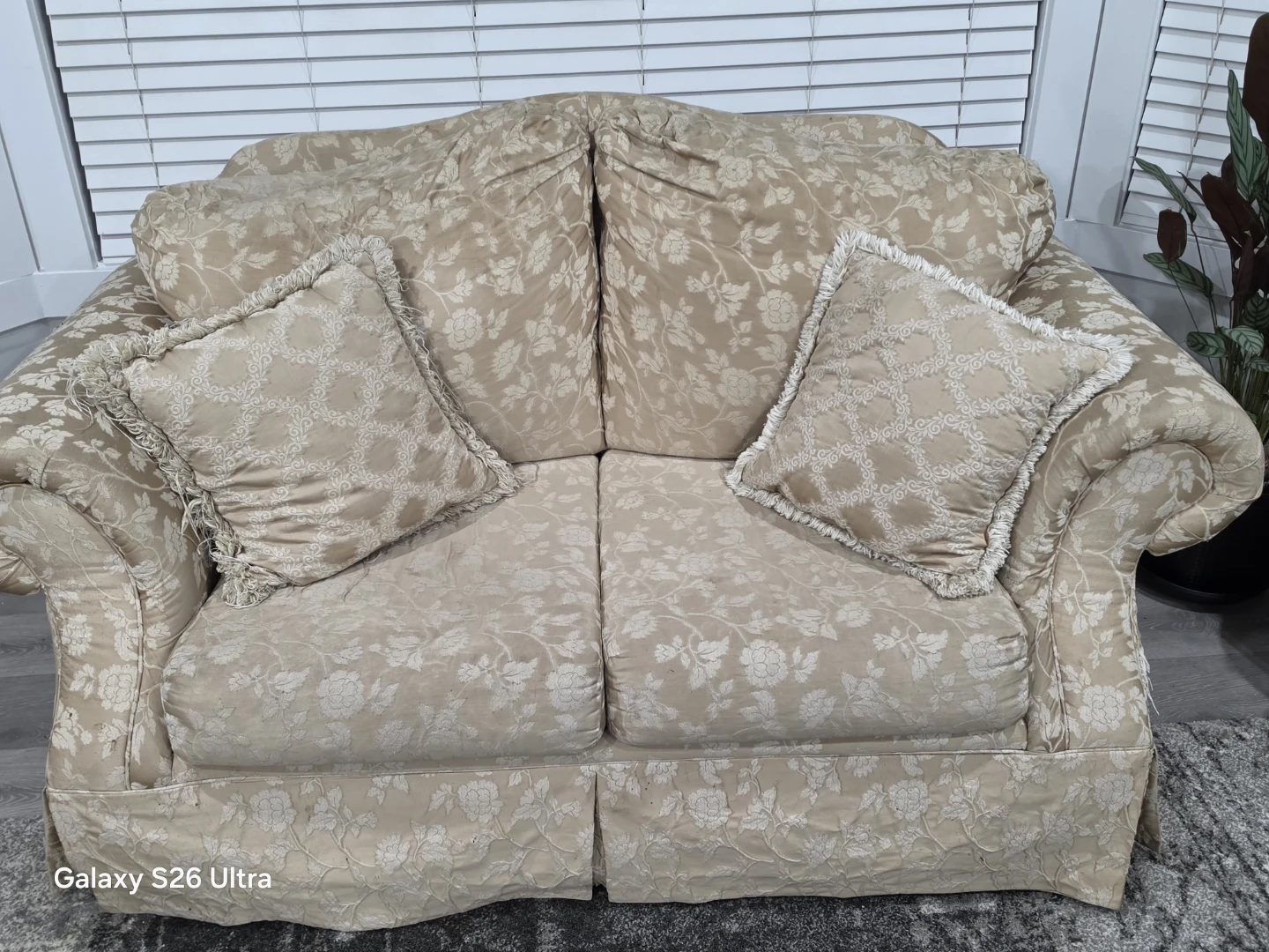 Beige Floral Fabric Sofa and Armchair Set