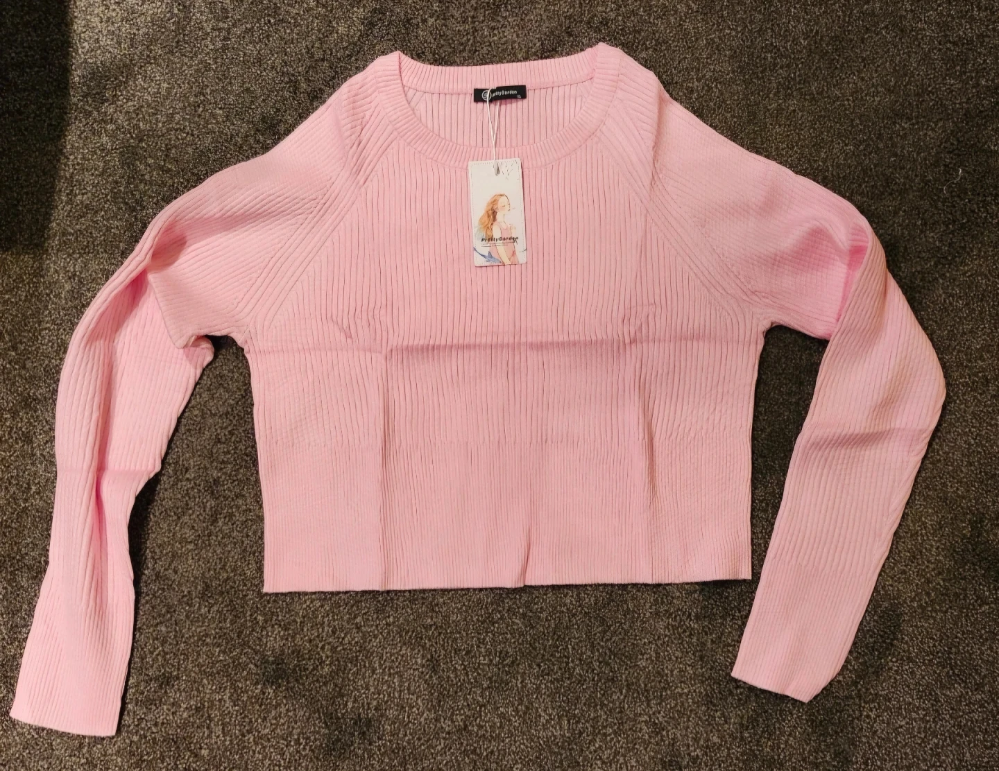 PrettyGarden Pink Ribbed Knit Cropped Sweater and Midi Skirt Set - photo 5
