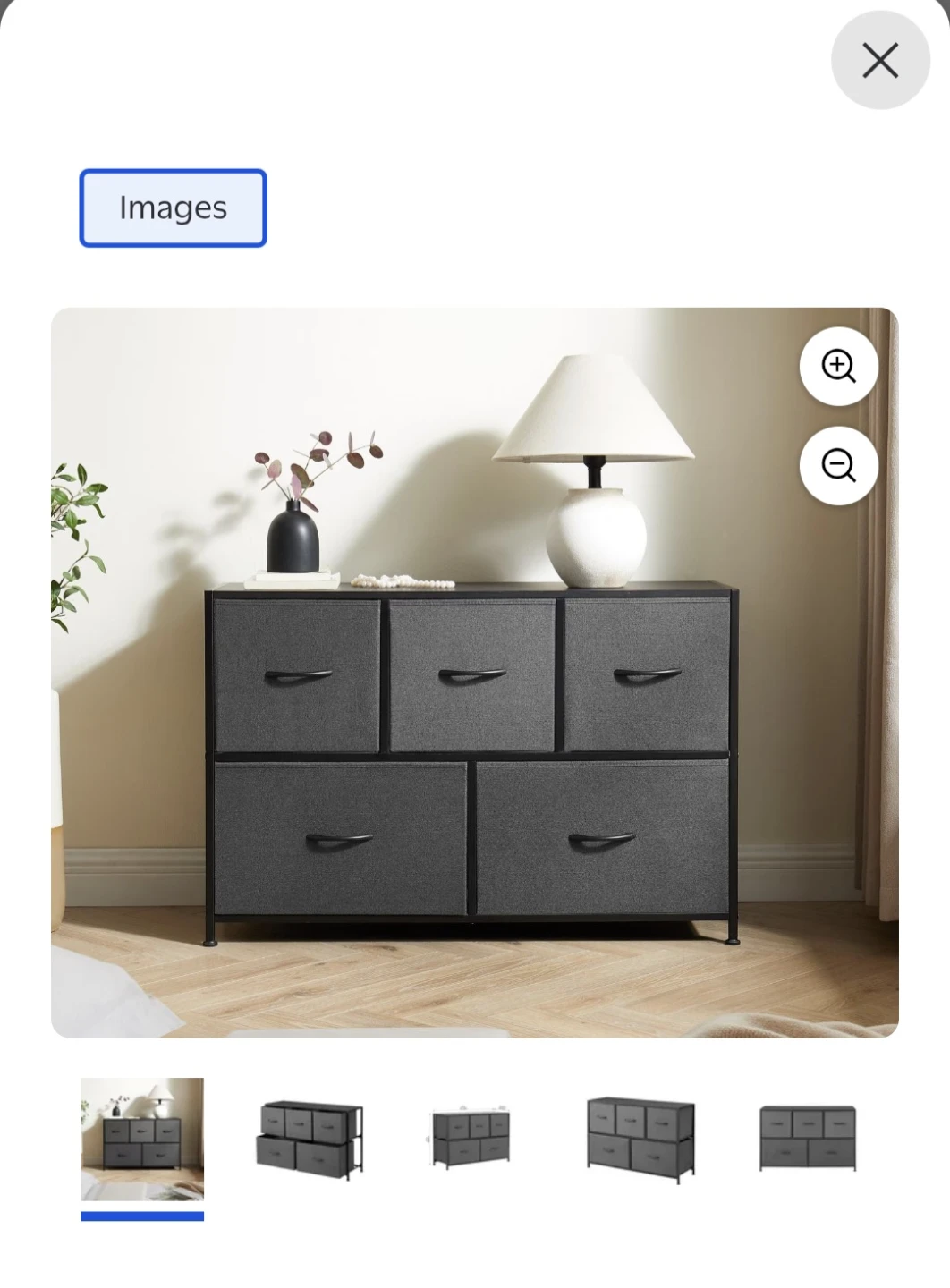 Mainstays 5 Drawer Horizontal Fabric Dresser, Grey