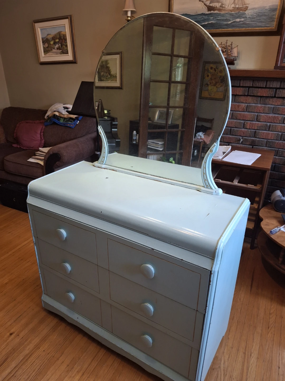 Vintage Light Blue Wooden Dresser with Mirror