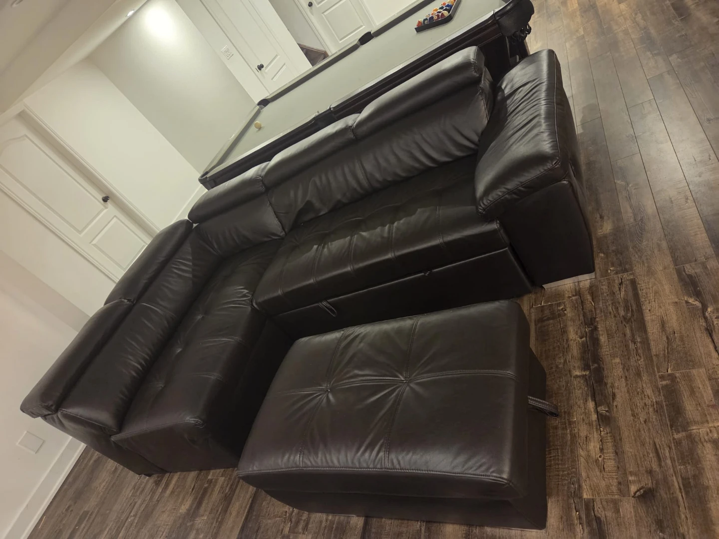 Dark Brown Leather Sectional Sofa with Ottoman