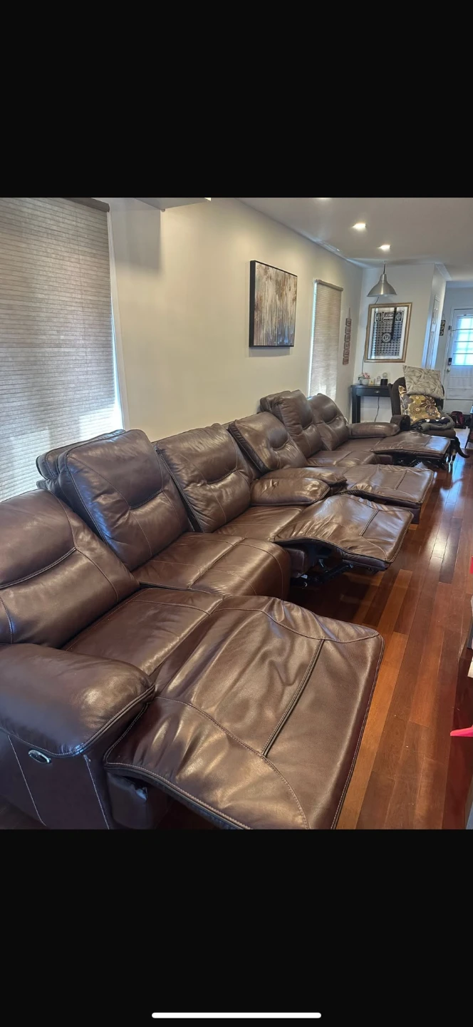 Large Brown Leather Reclining Sectional