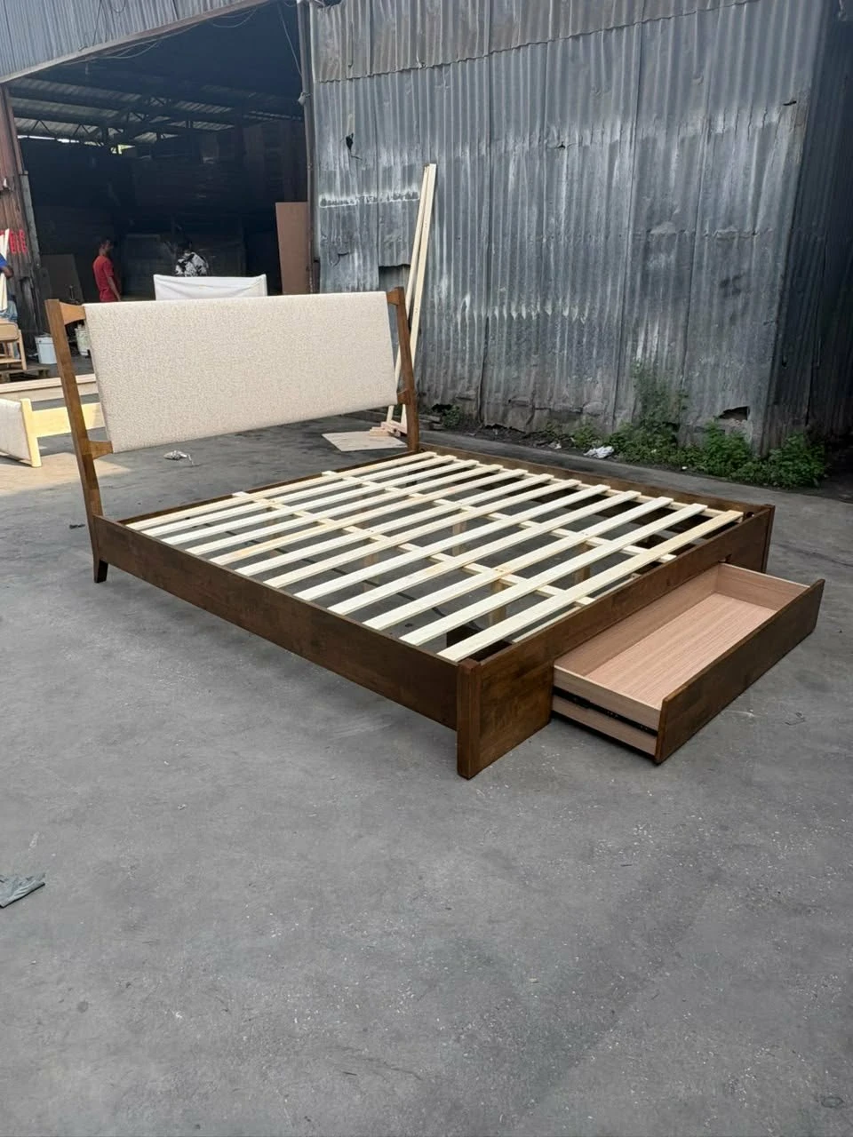 Solid Wood Bed Frame with Fabric Headboard - photo 3