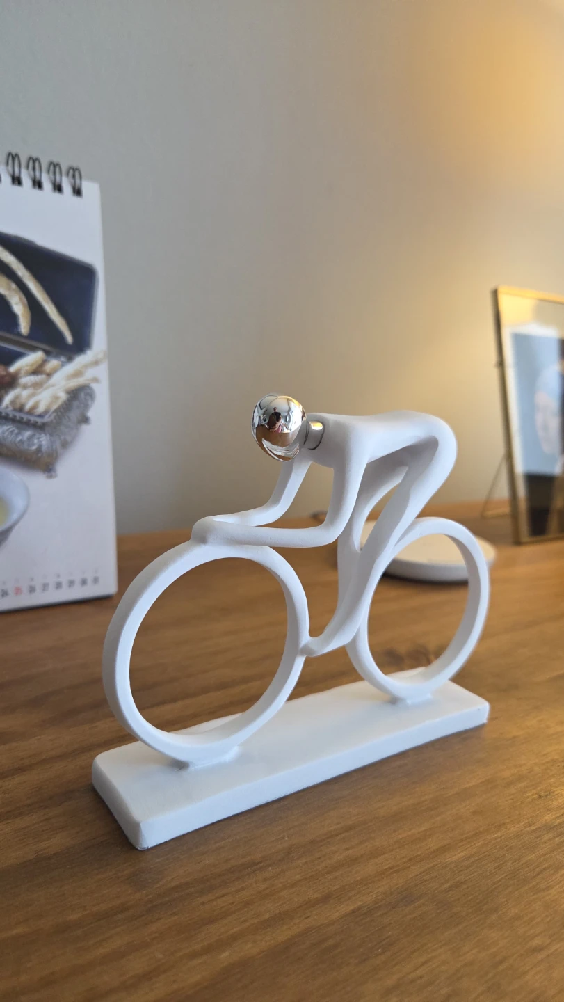Minimalist Cyclist Sculpture Desk Decor – White & Silver *new