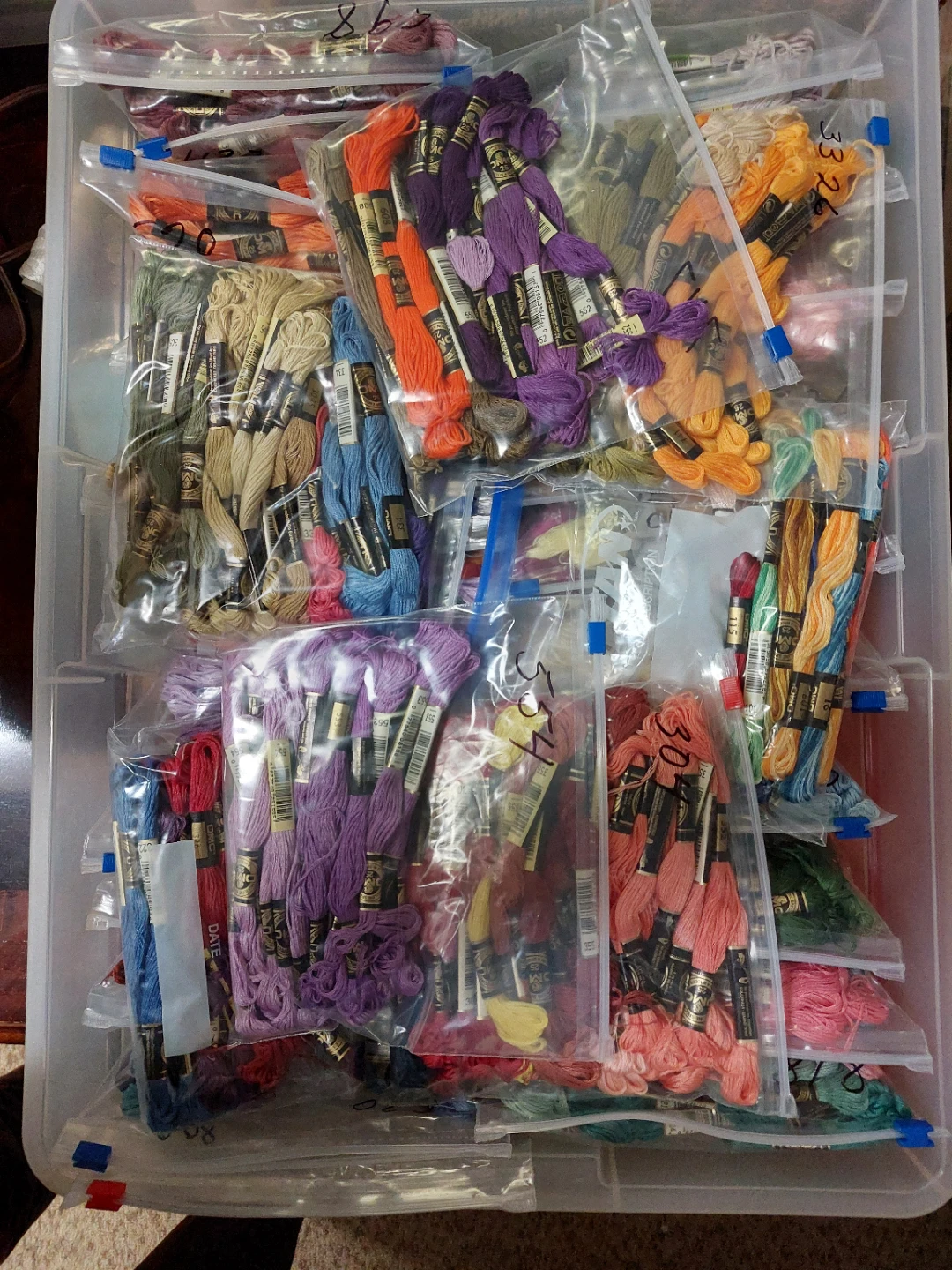 Large Collection of DMC Embroidery Floss with Storage Cabinets