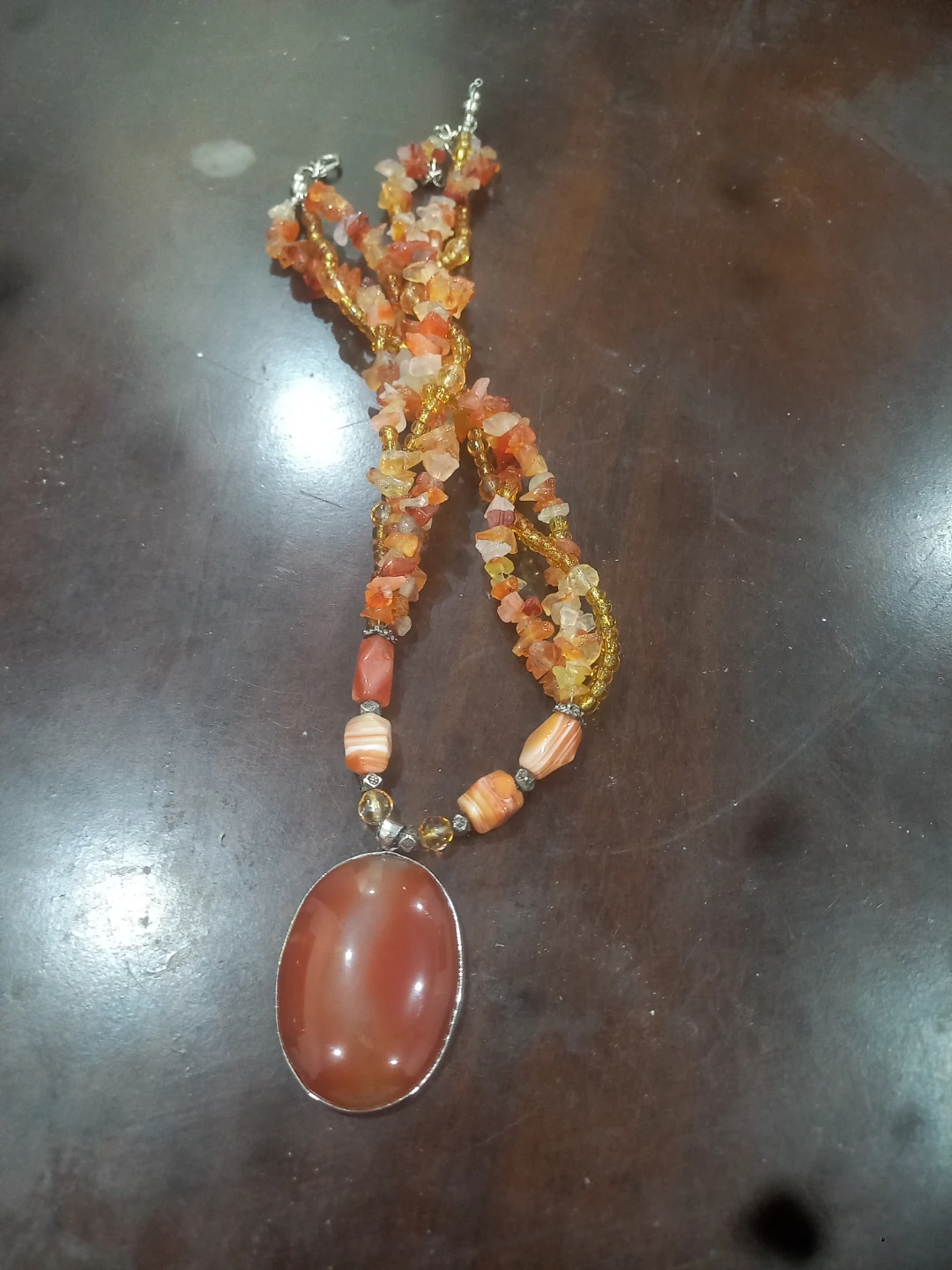Orange Agate Pendant Necklace 18KGP