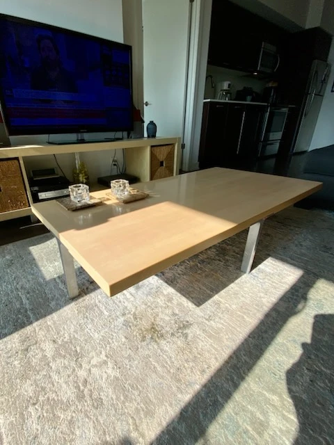 Modern Light Wood Coffee Table with Metal Legs