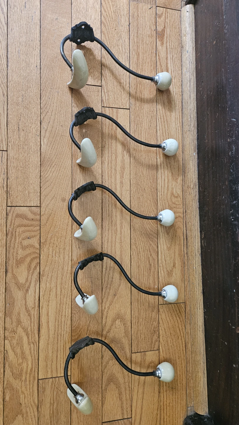 Set of 5 Decorative Ceramic and Metal Wall Hooks