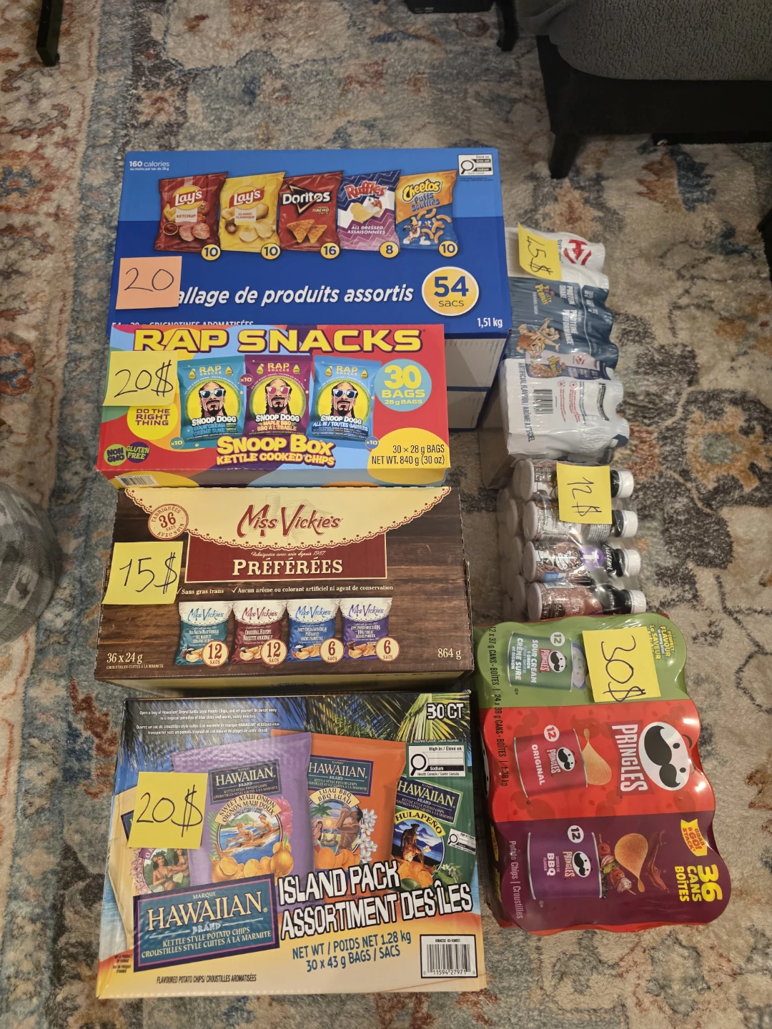 Assorted Snack Boxes and Beverages