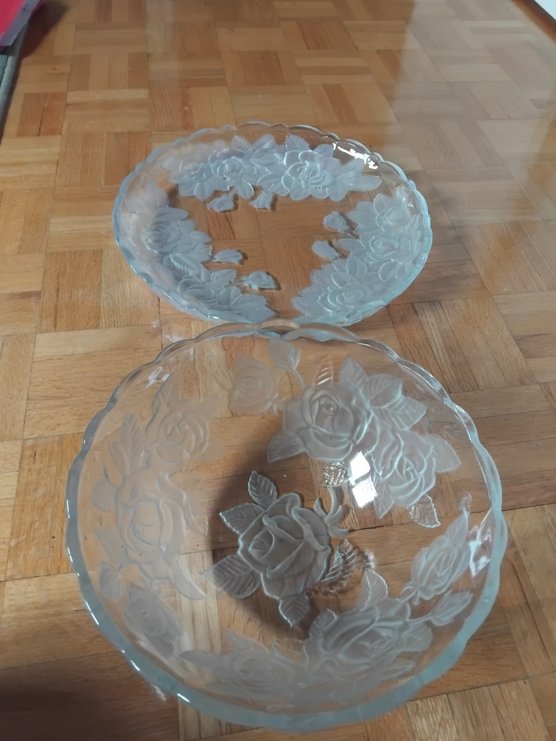 Frosted Glass Rose Motif Serving Set