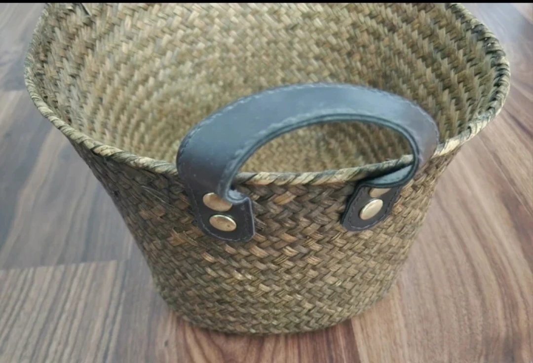 🏈 Woven Straw Basket with Leather Handles - photo 2