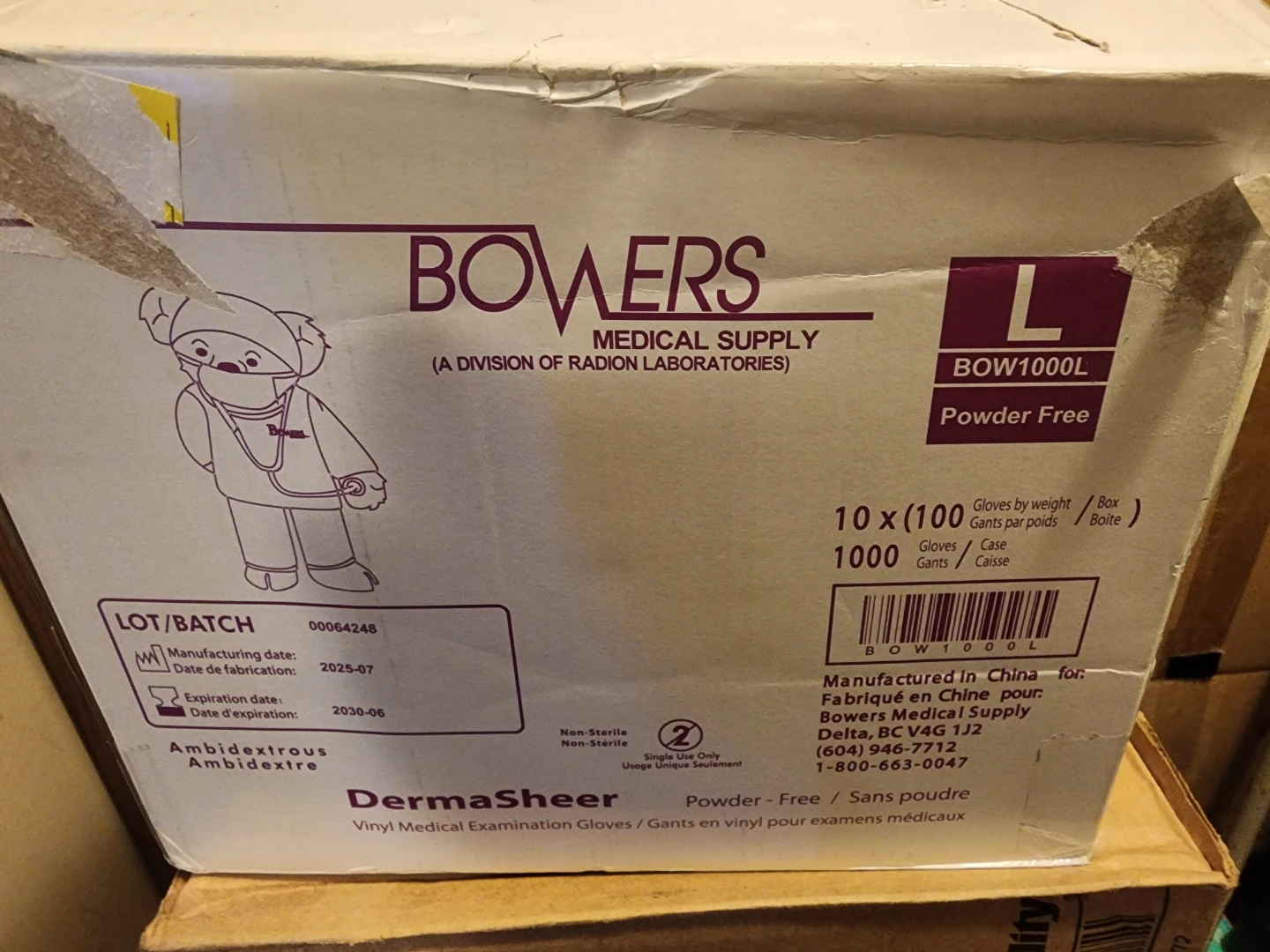 Bowers Medical DermaSheer Vinyl Gloves Large - 1000 Count