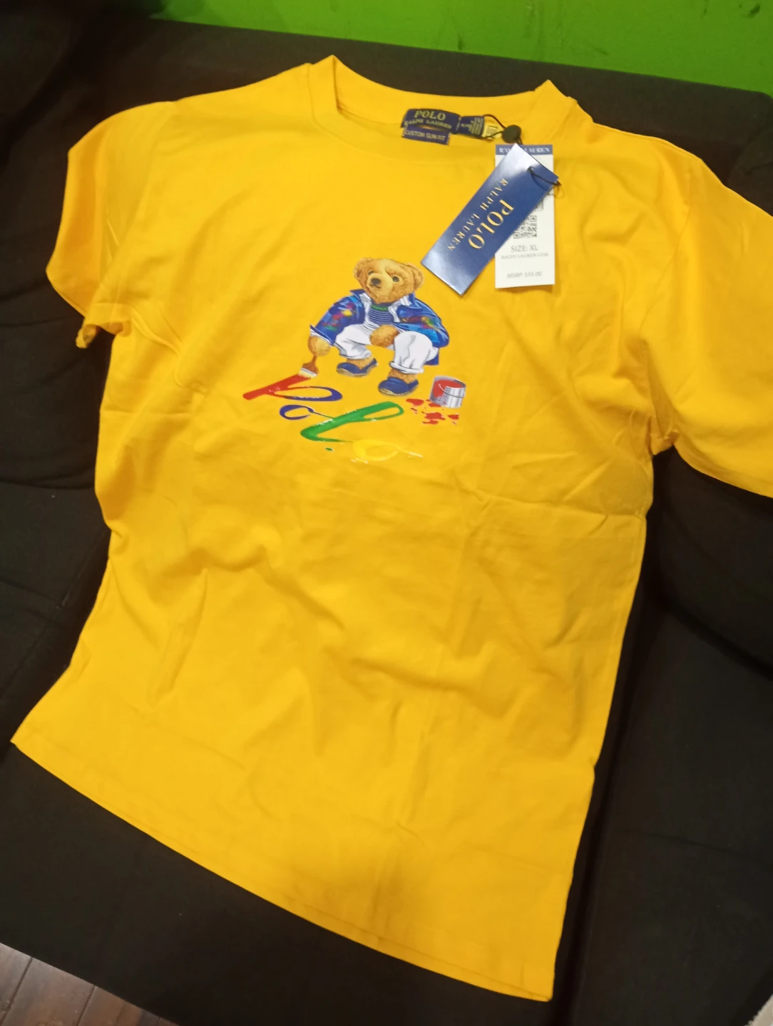New Polo Ralph Lauren Bear T-Shirt Yellow men's size XL - photo 3