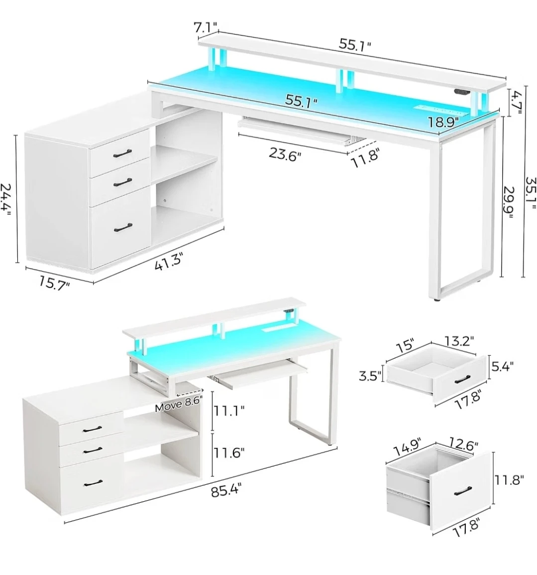 Rolanstar Computer Desk / Gaming Desk with LED & Drawers - photo 2