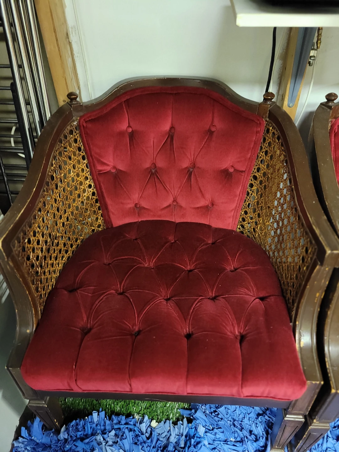 🏈Vintage Cane and Velvet Accent Chair