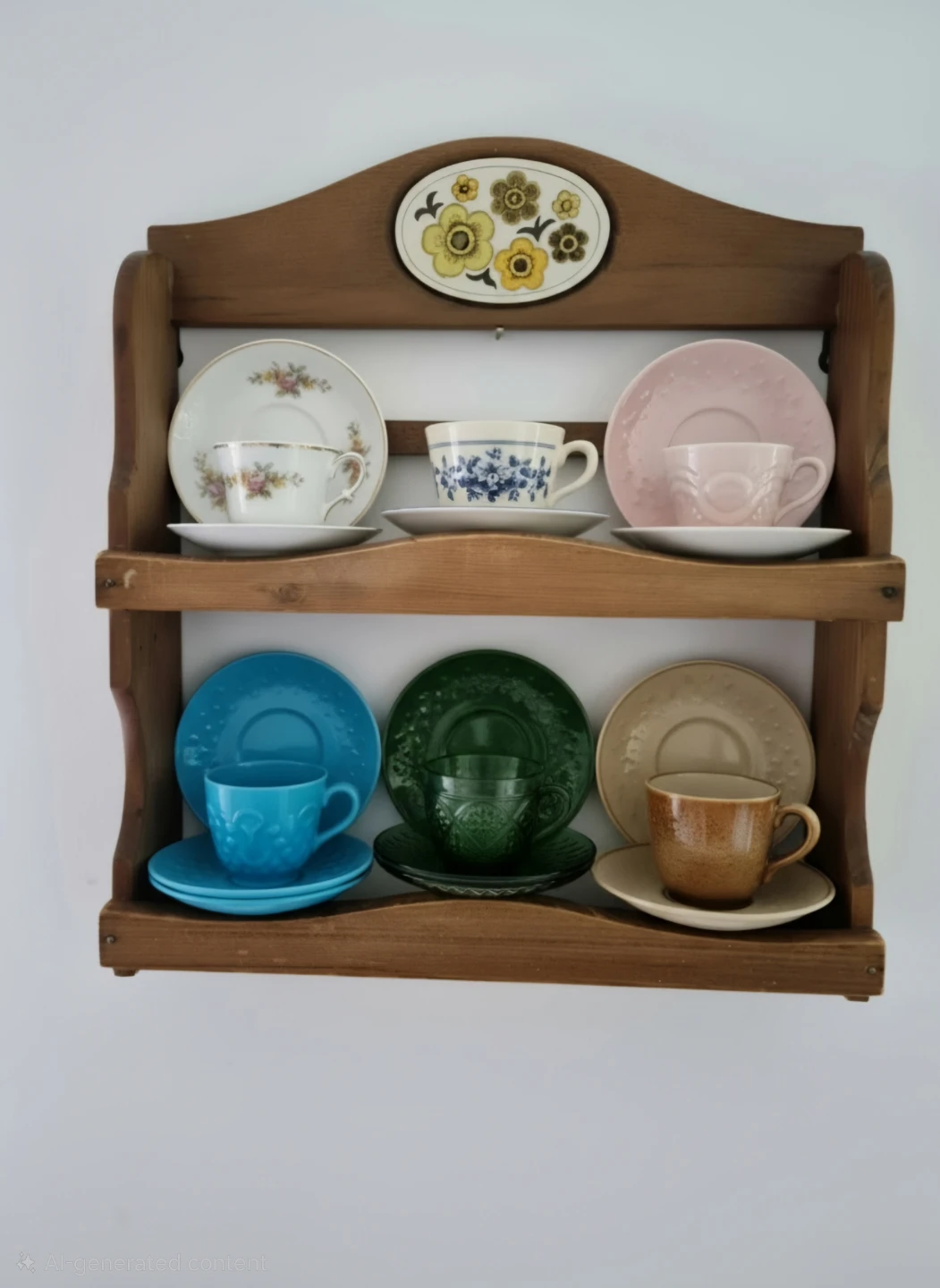 Vintage Wooden Wall Shelf with Floral Accent - photo 3