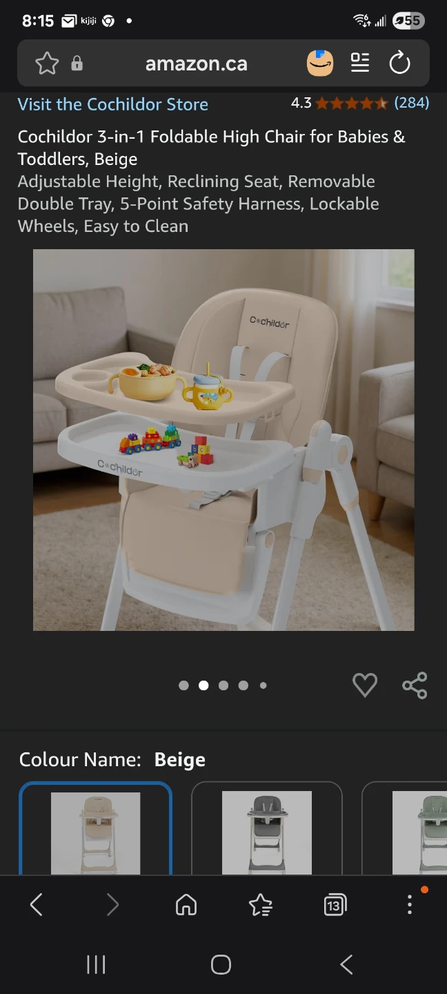 Cochildor 3-in-1 Foldable High Chair - Beige - photo 2