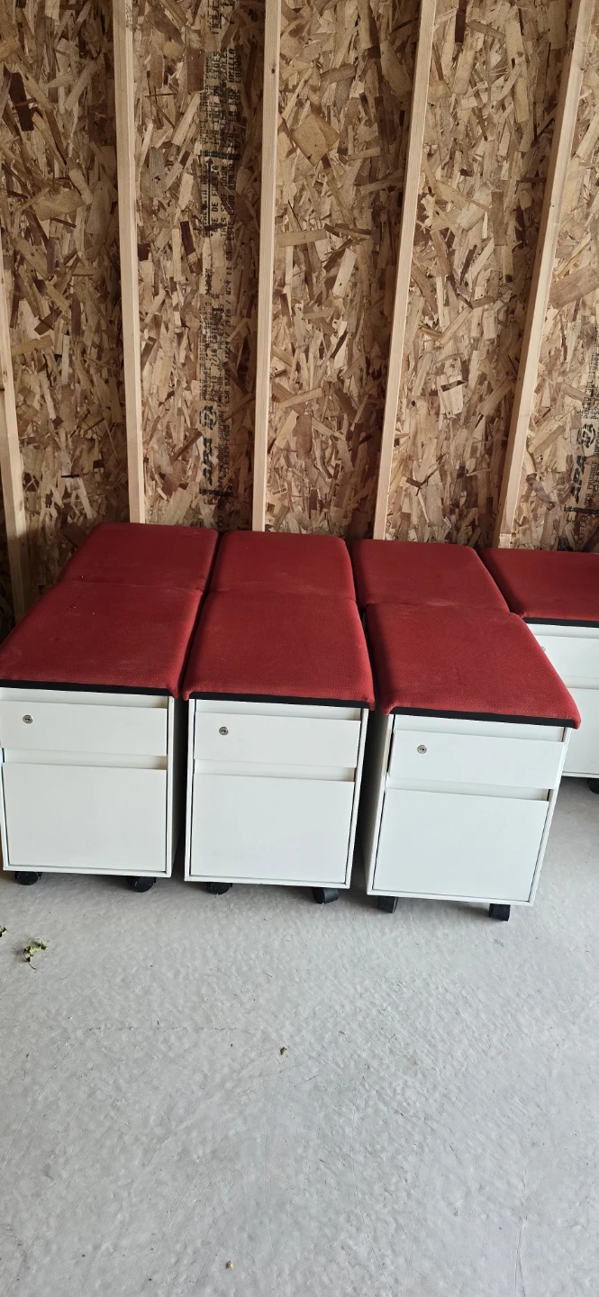 Mobile Metal Filing Cabinet with Red Seat