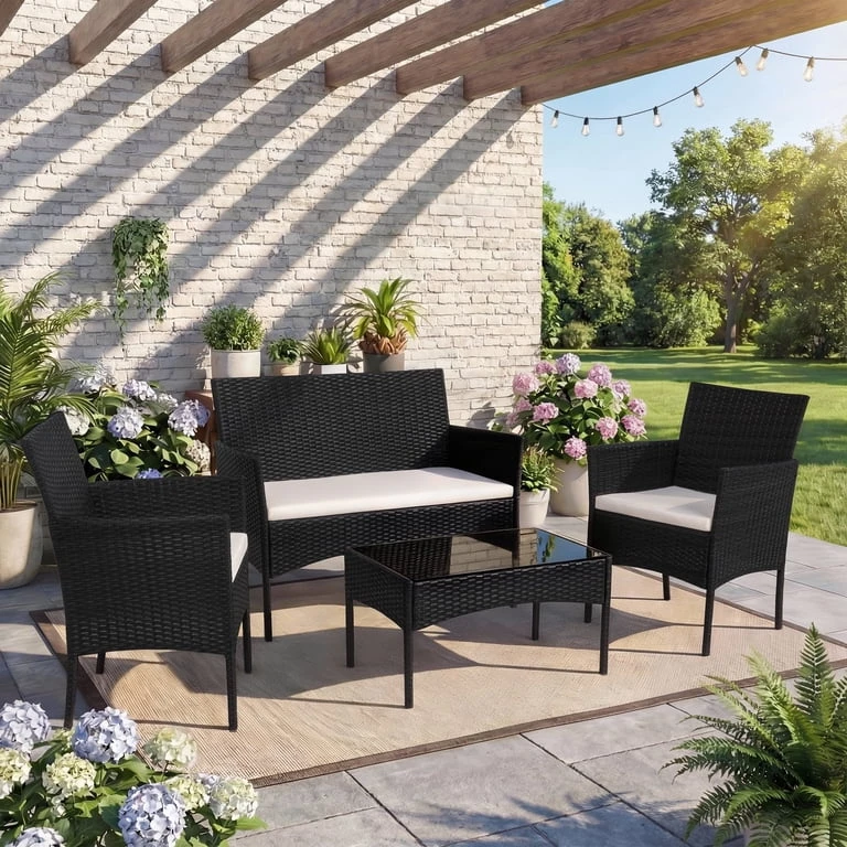 NEW In Box 4Pc Black Patio Furniture Set