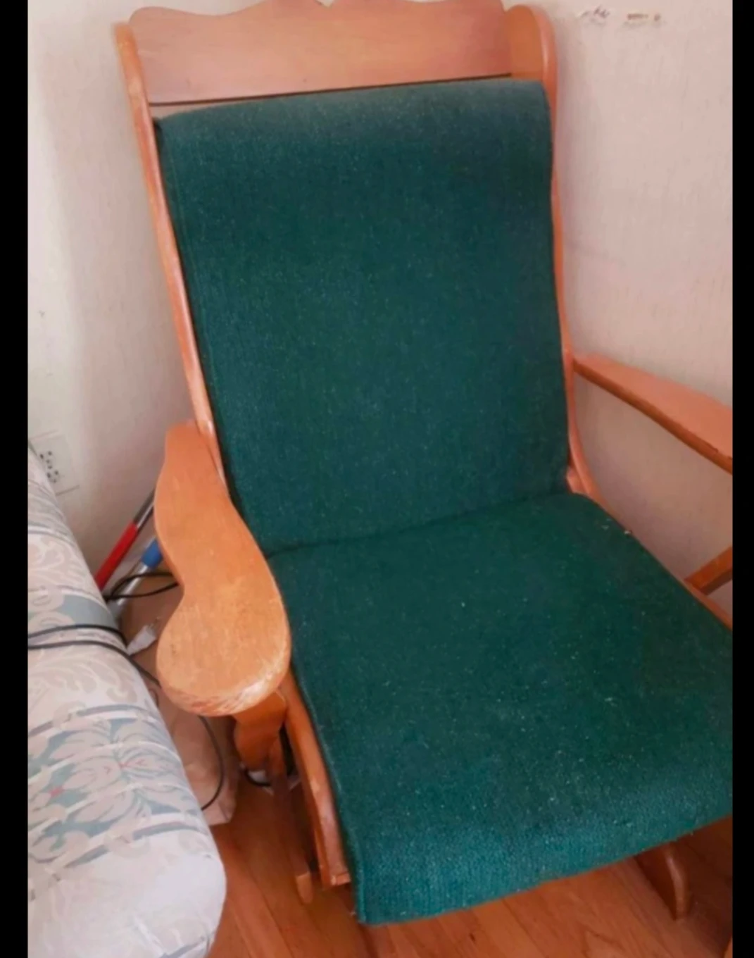 Wooden Glider Rocking Chair with Green Cushions 🏈