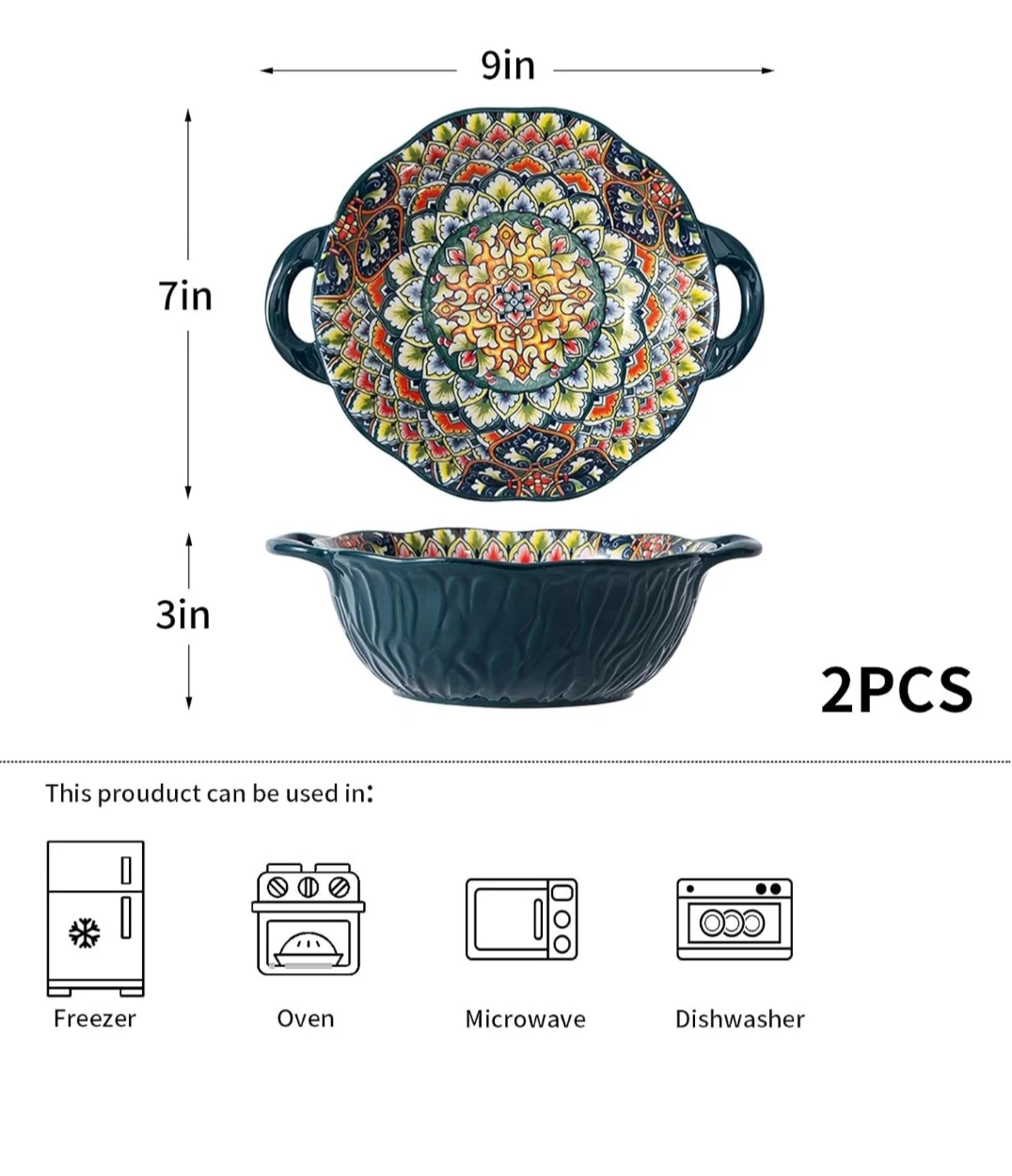 2pcs Ceramic Serving Bowls, Green - photo 2