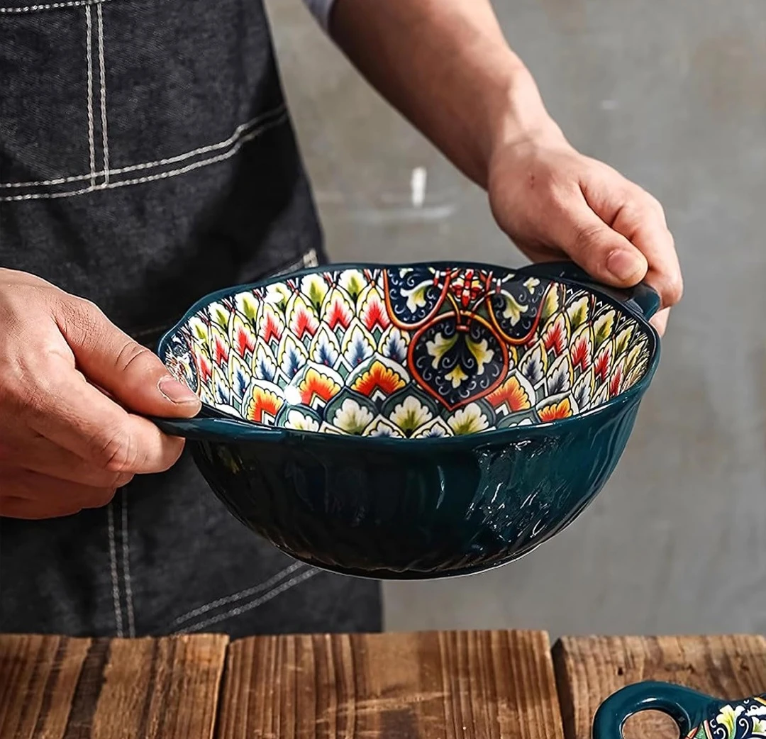 2pcs Ceramic Serving Bowls, Green - photo 3