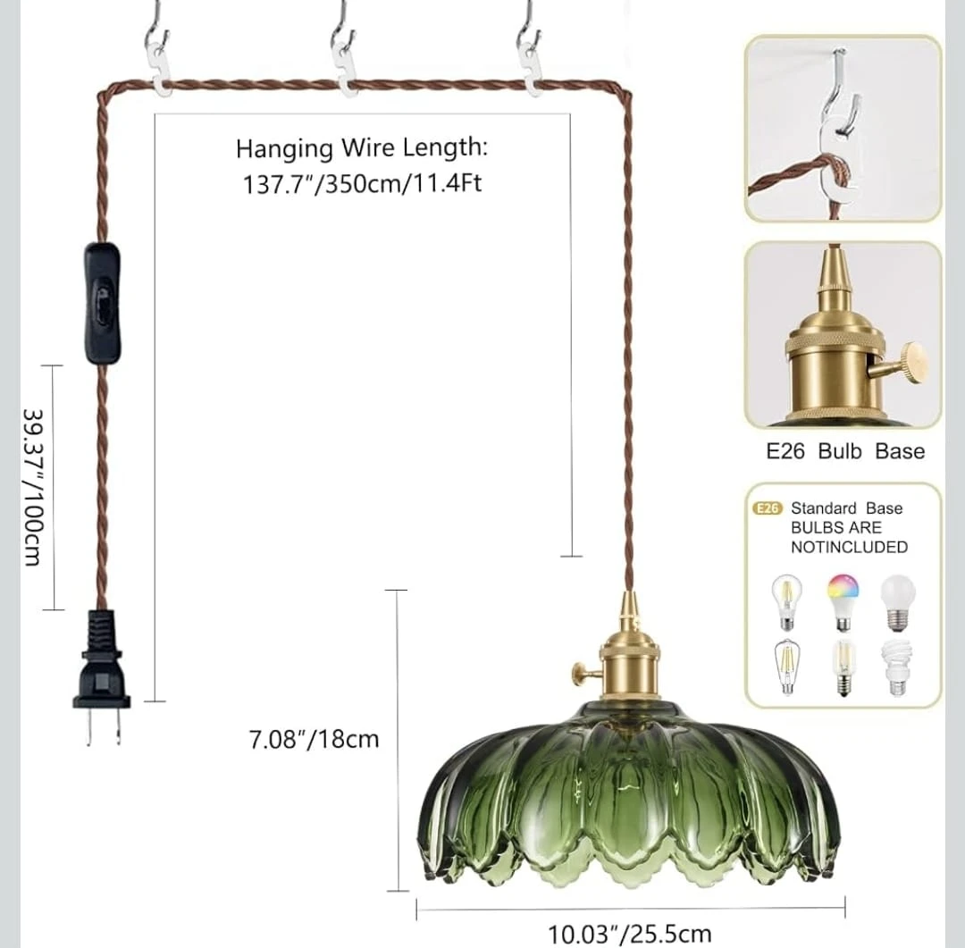 Vintage Style Green Glass Hanging Pendant Light - photo 2