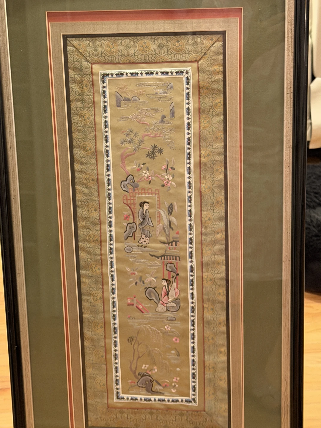 Framed Silk Embroidered Asian Scene Wall Art - photo 4