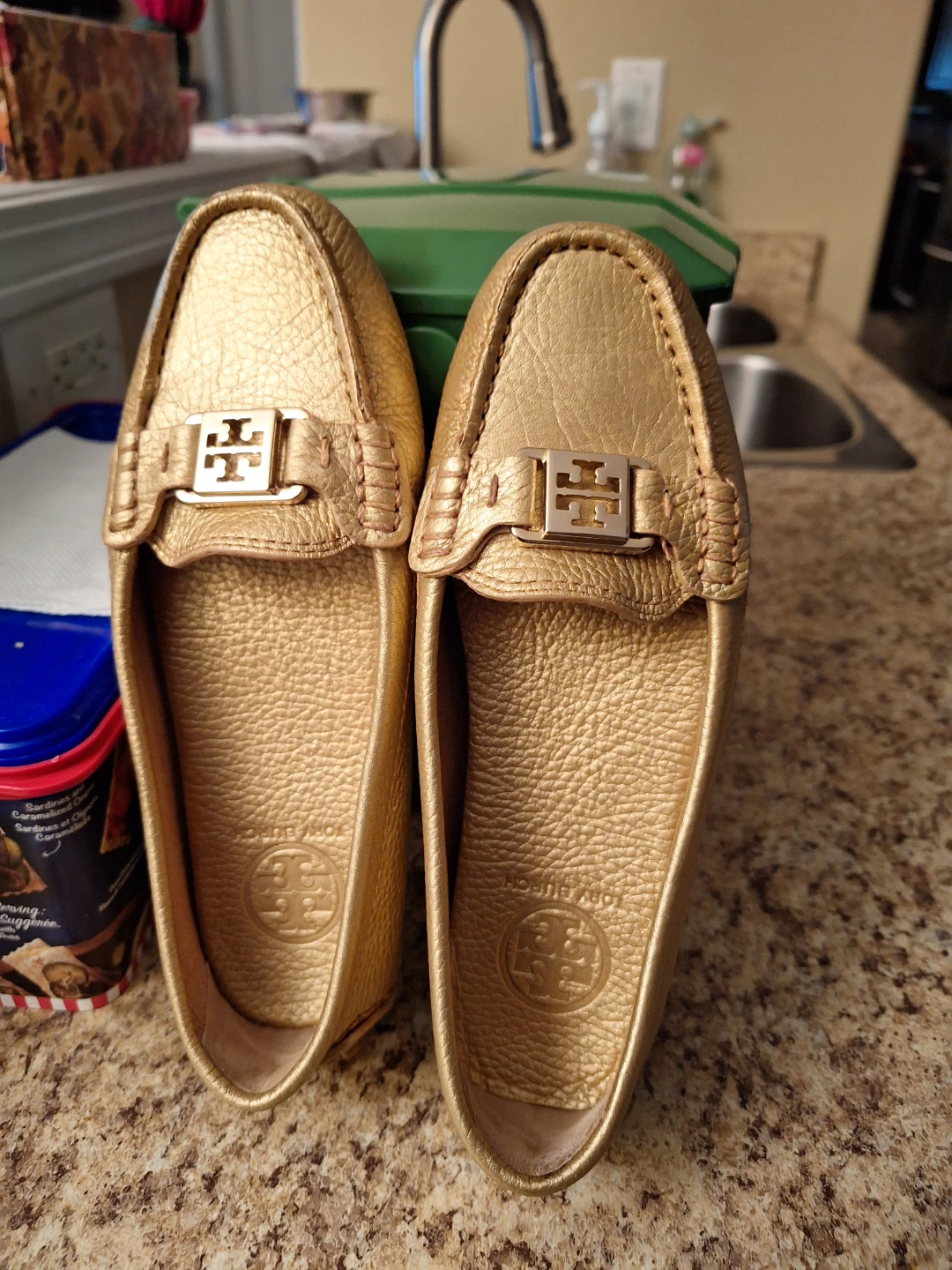 Tory Burch Gold Leather Loafers Size 6.5M
