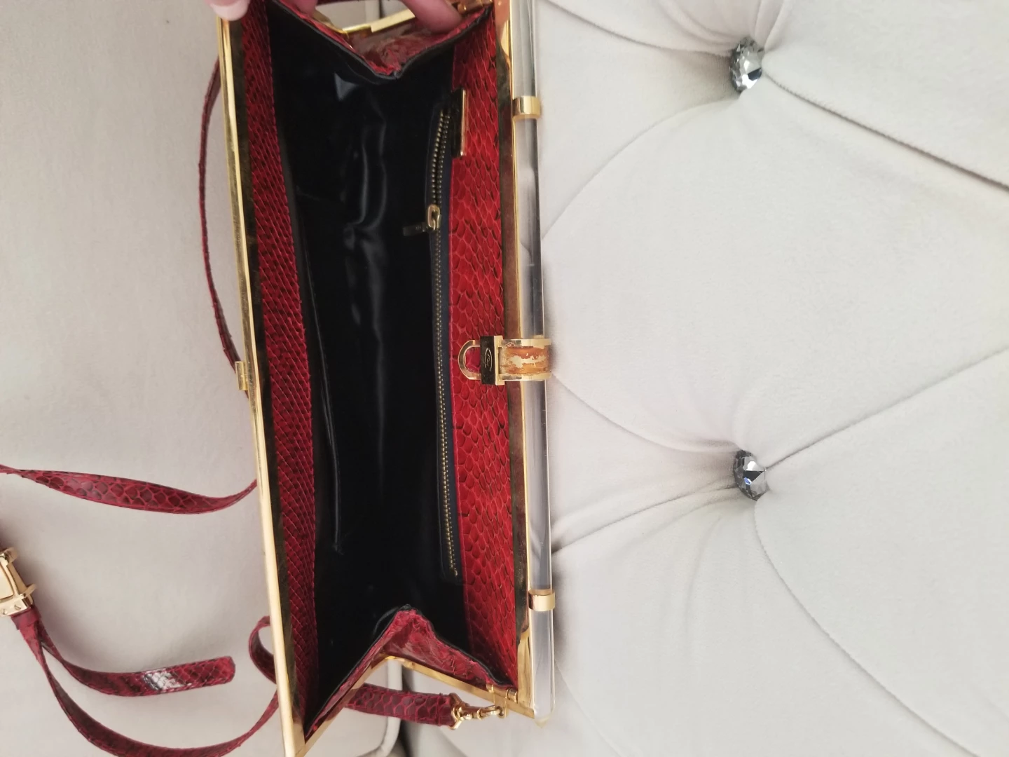 Red Real Snakeskin Pattern Clutch with Strap - photo 2