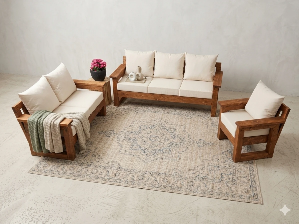Rustic Outdoor Wood Furniture Set with cushions - photo 3