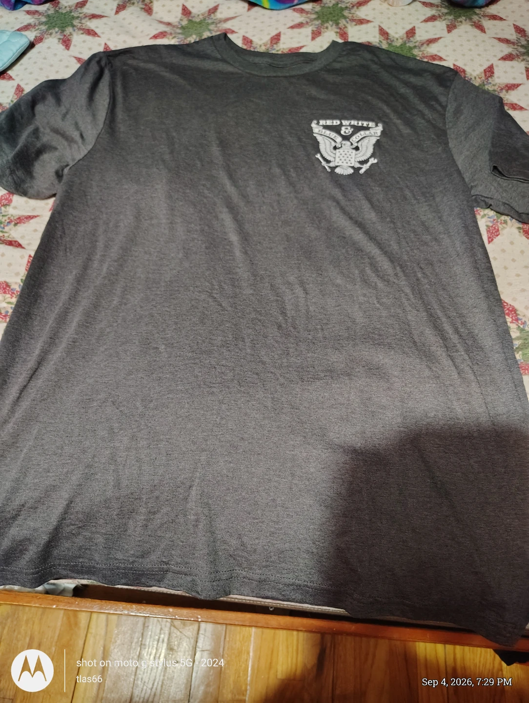 Buck Wear Red White and Blue Collar T-Shirt Large