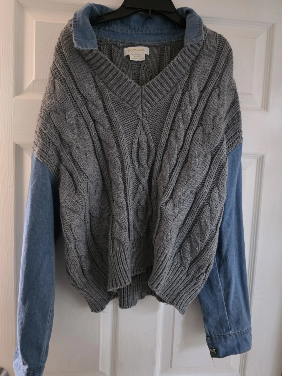 Cocobleu Denim and Cable Knit Sweater
