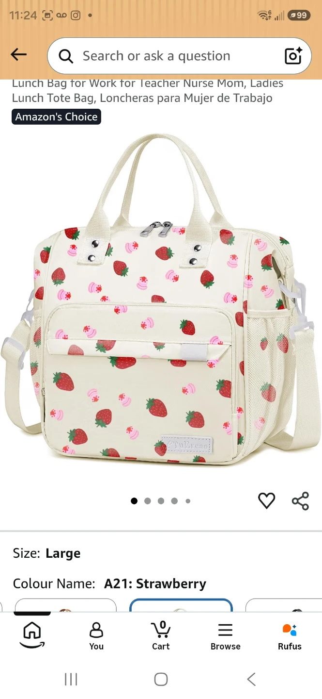 TuErcao Strawberry Pattern Lunch Tote Bag