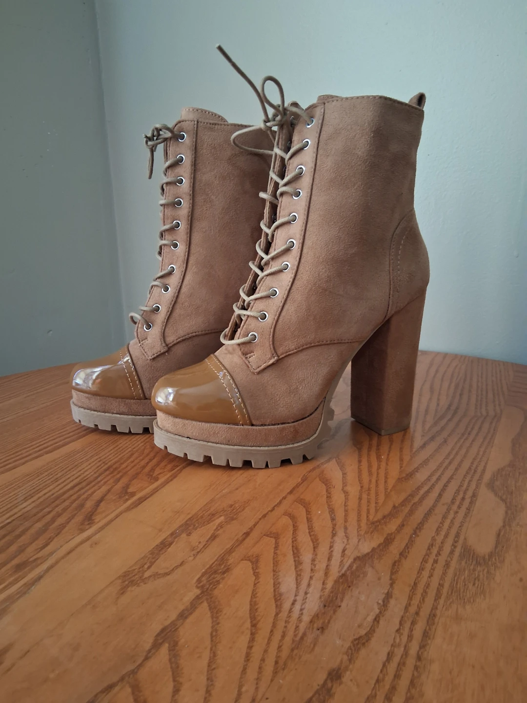 Tan Suede Lace-Up Platform Boots - photo 4