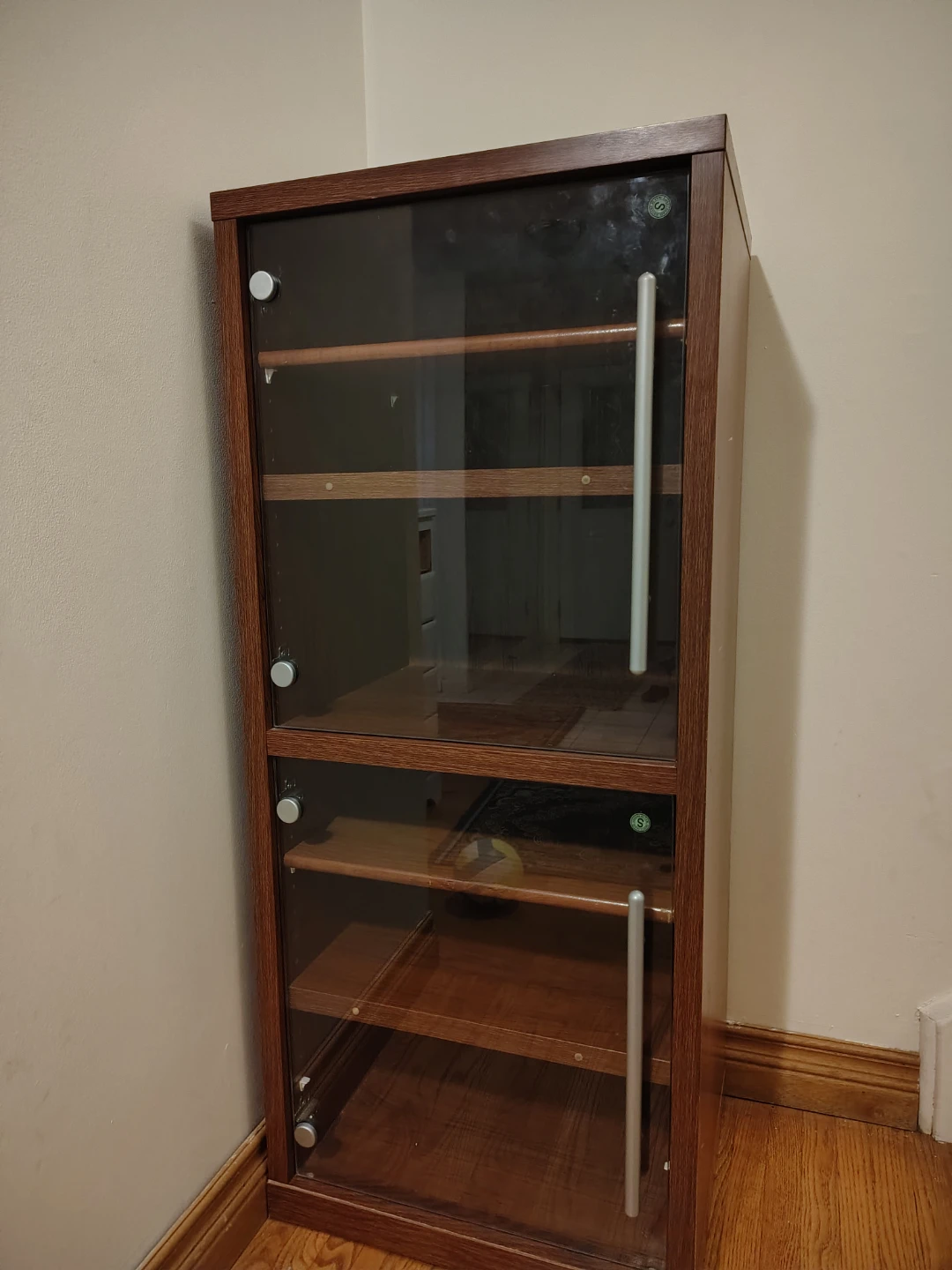 Wood display cabinet with glass doors