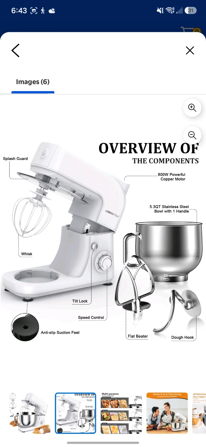 LinkChef 5.3QT Stand Mixer/ 2year walmart warranty - photo 2