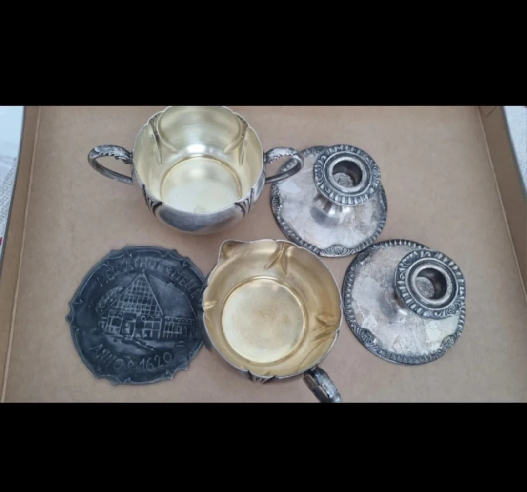 Vintage Metal Candle Holders and Serving Set