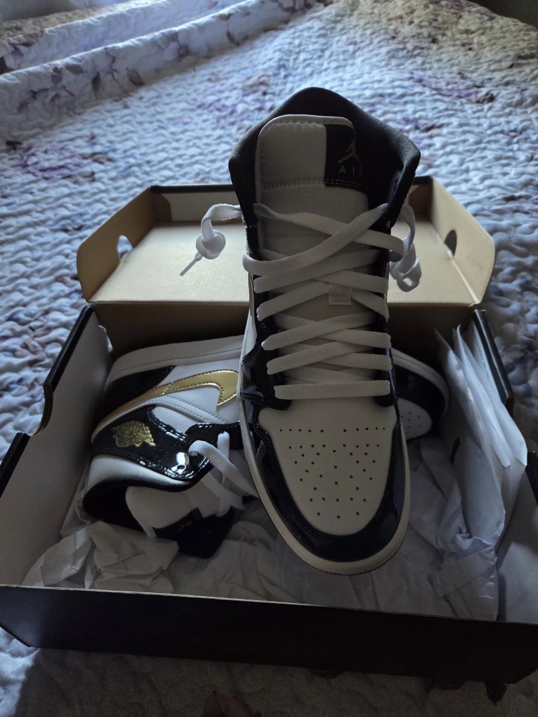 Air Jordan 1 Mid White Black Gold - photo 3