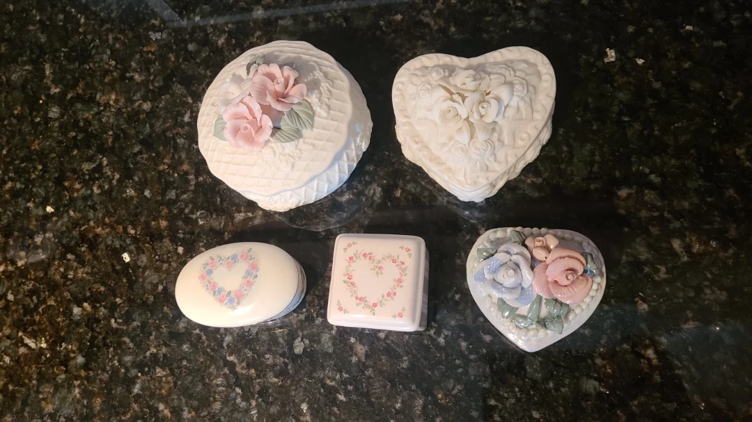 Set of 5 Porcelain Trinket Boxes