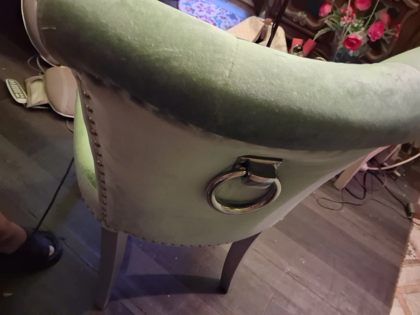 Green Velvet Dining Chair with Ring Pull