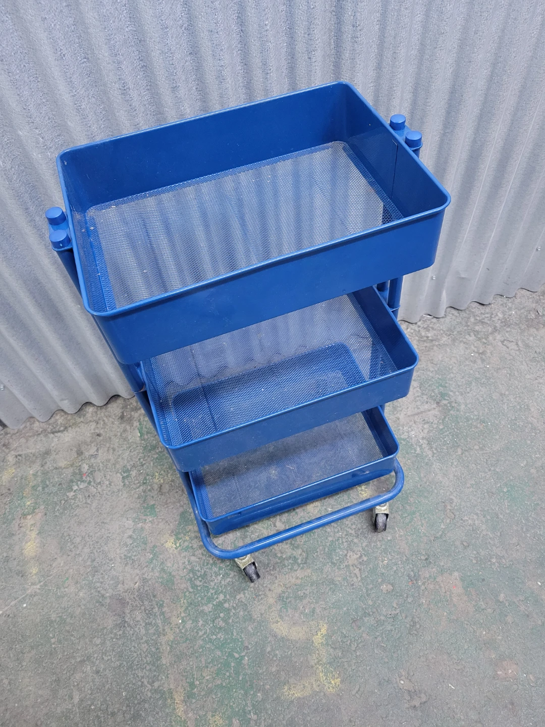 Blue 3-Tier Rolling Metal Utility Cart - photo 2