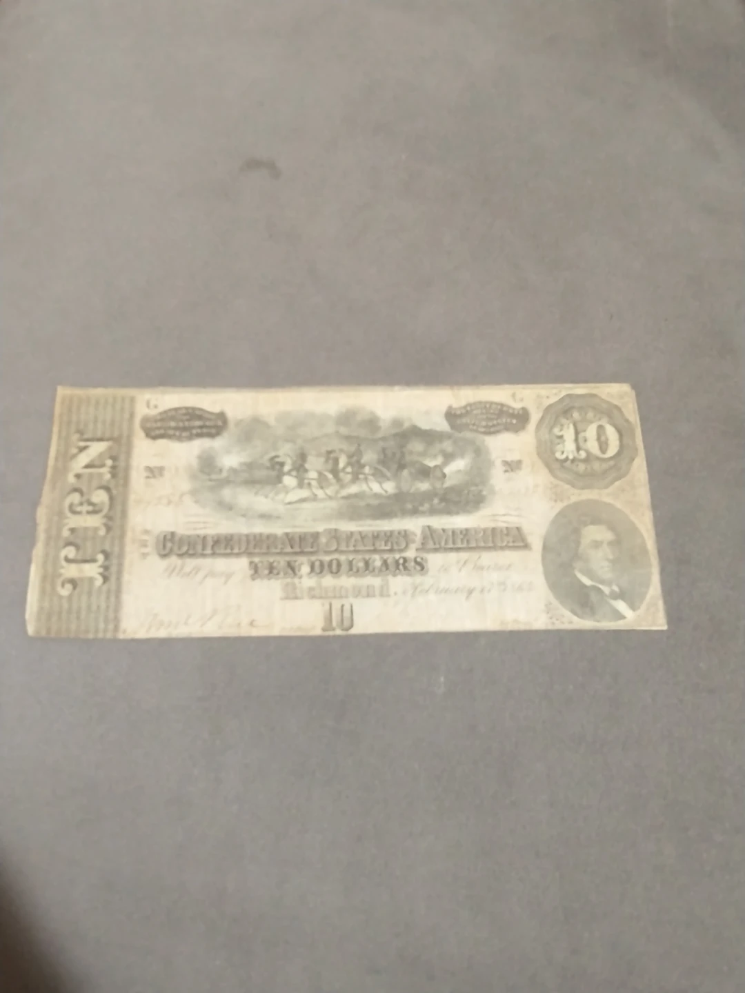 Beautiful #T-68 Confederate States of America 10 Dollar Note