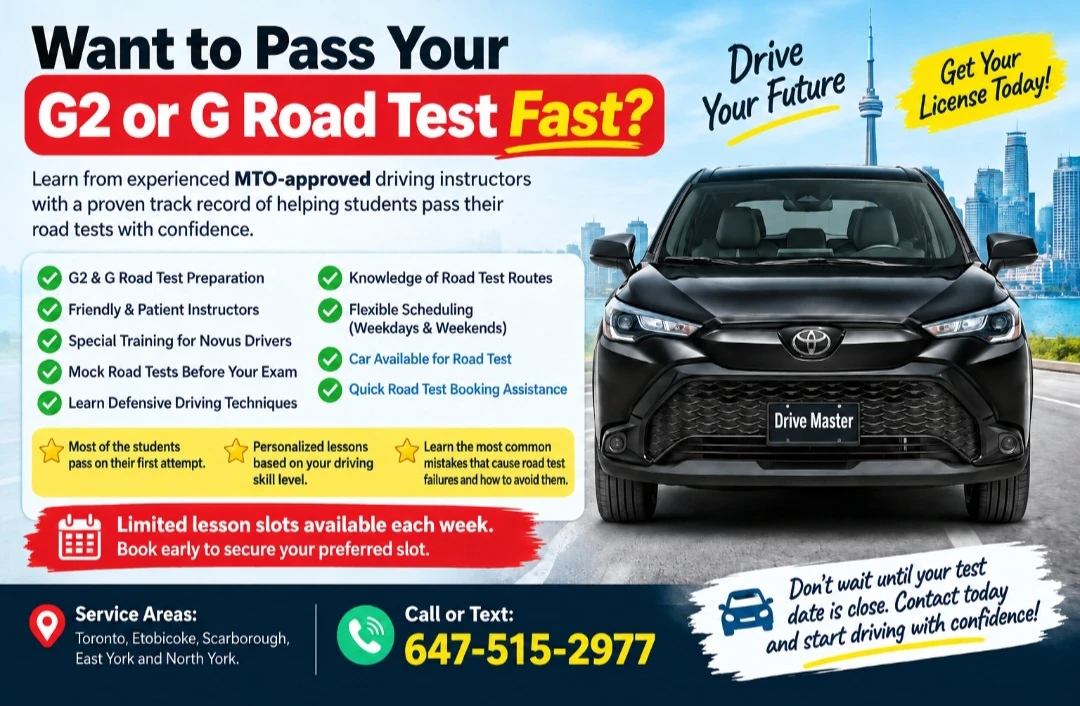 G/G2 lessons with MTO approved driving  instructors.