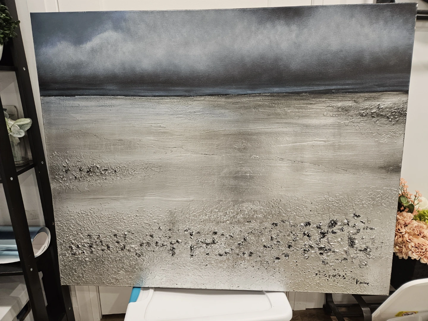 Large Textured Abstract Silver Painting