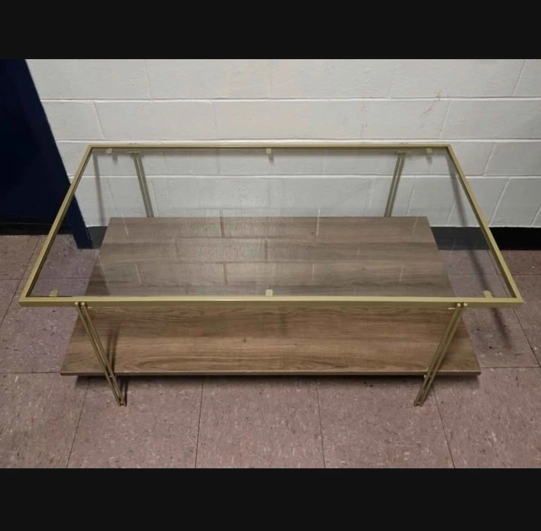 Modern Gold and Wood Coffee Table
