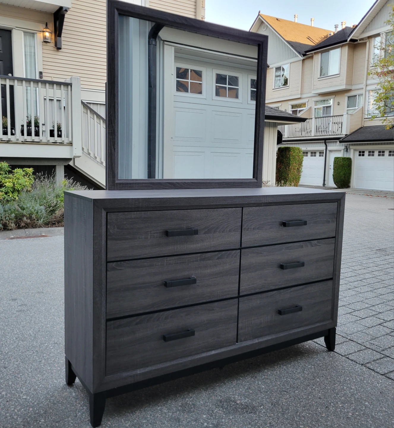 Beautiful Modern Charcoal Grey 6-Drawer Dresser with Mirror